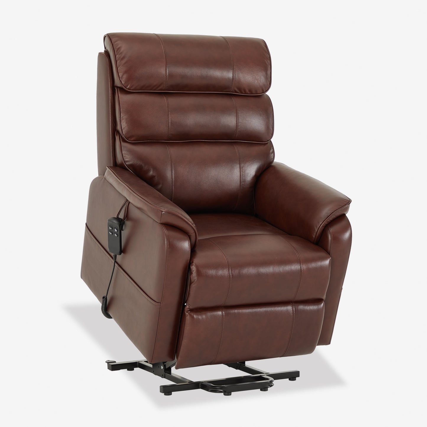 Brown Real Leather Recliner With Full Lay Flat Heating & Massage