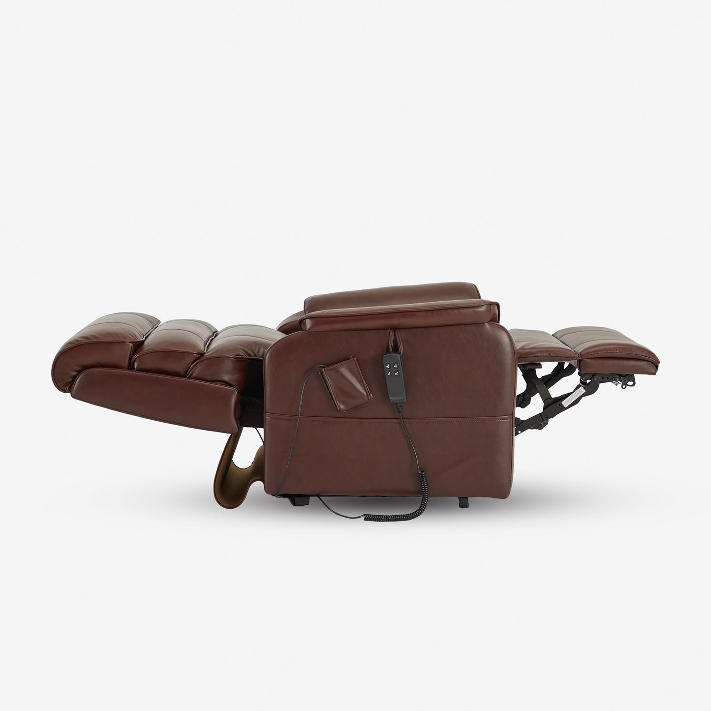 Brown Real Leather Recliner With Full Lay Flat Heating & Massage
