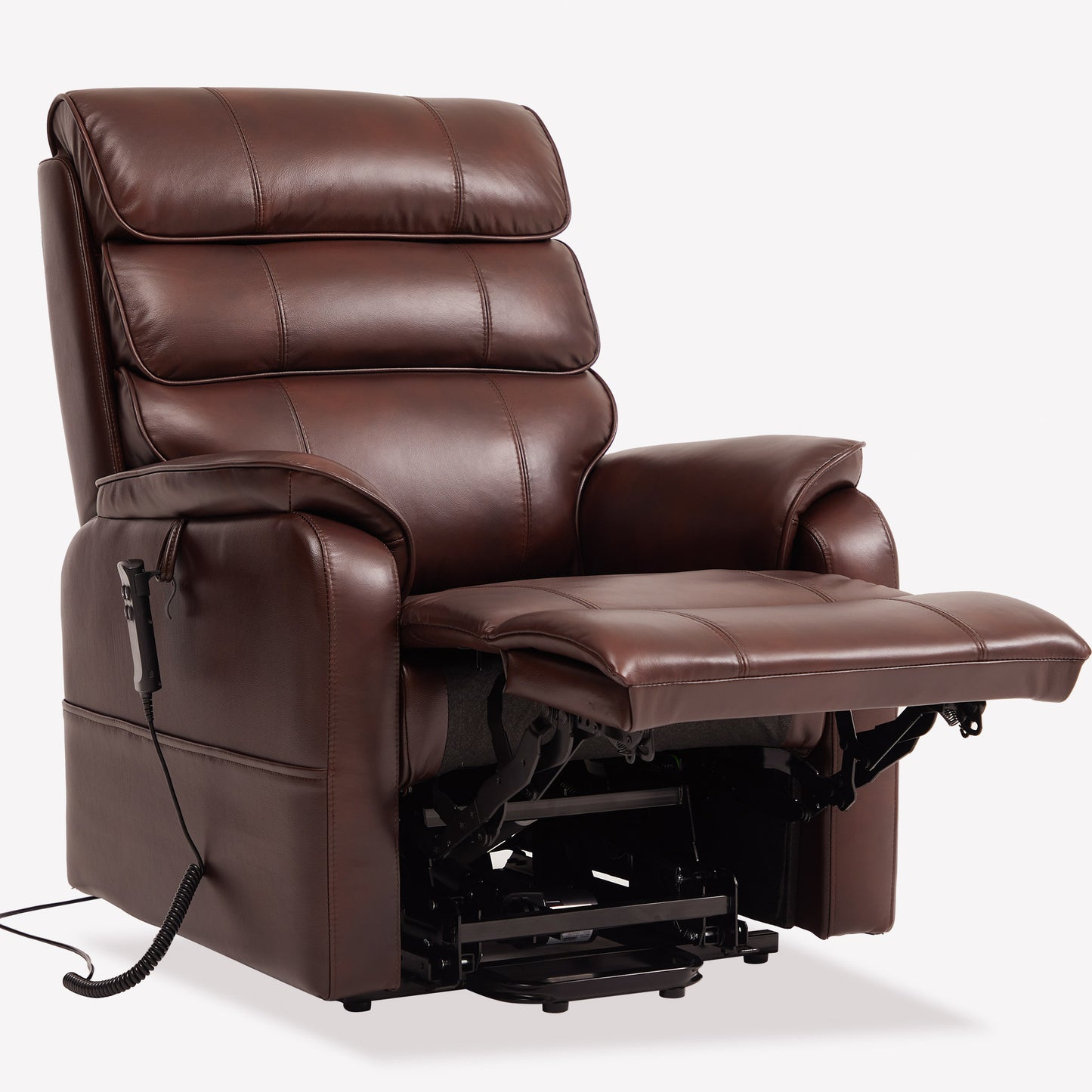 Brown Real Leather Recliner With Full Lay Flat Heating & Massage
