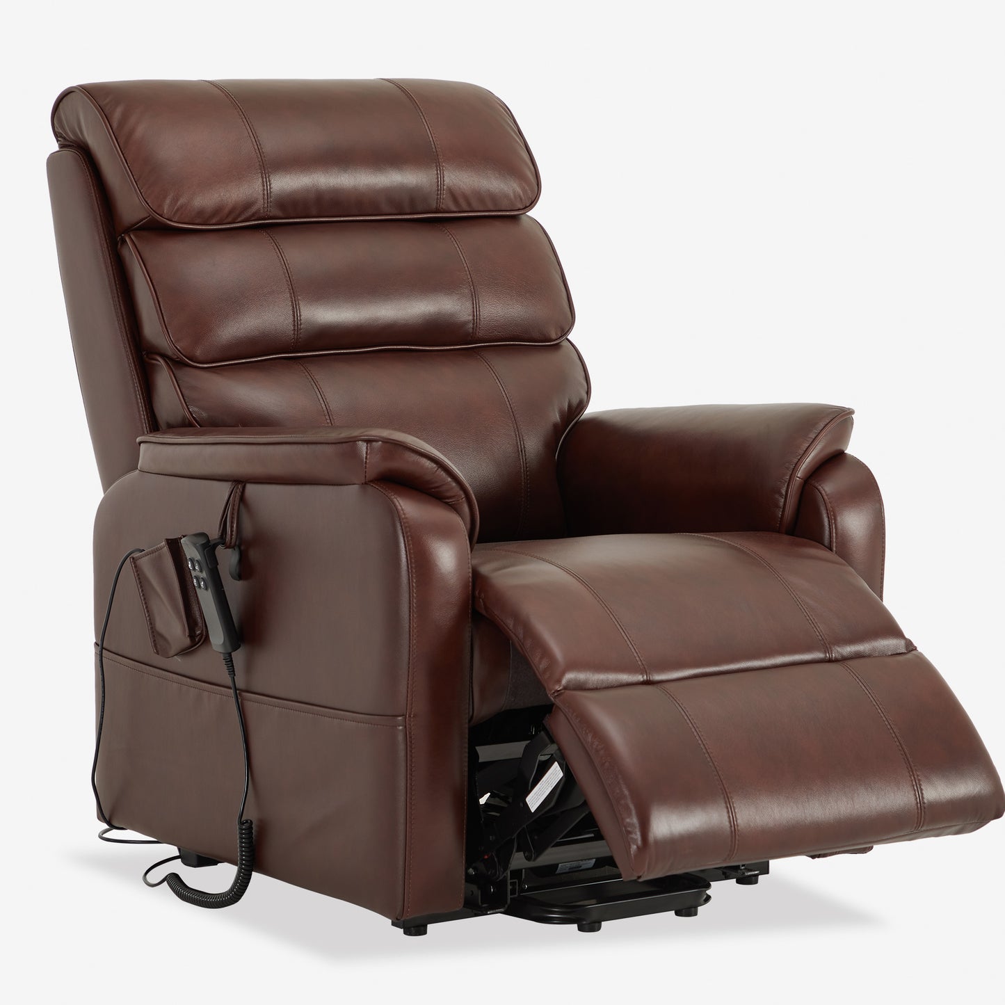 Brown Real Leather Recliner With Full Lay Flat Heating & Massage