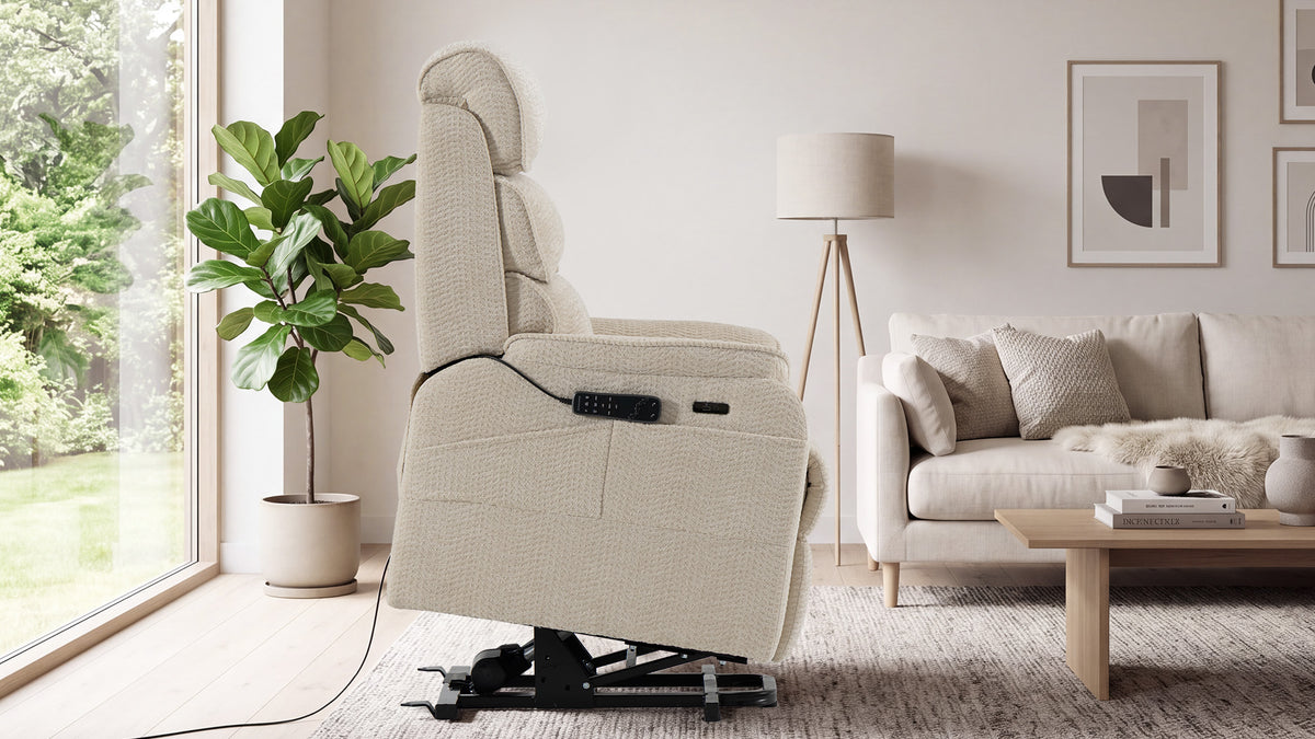 Irene House 9188S Pro in brown breathable faux leather — adjustable headrest, raised side pocket, USB-A and USB-C ports and extendable footrest