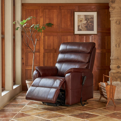 9188 Lay Flat Recliner Lift Chair With Heat And Massage(Medium, Real Leather Red Brown)