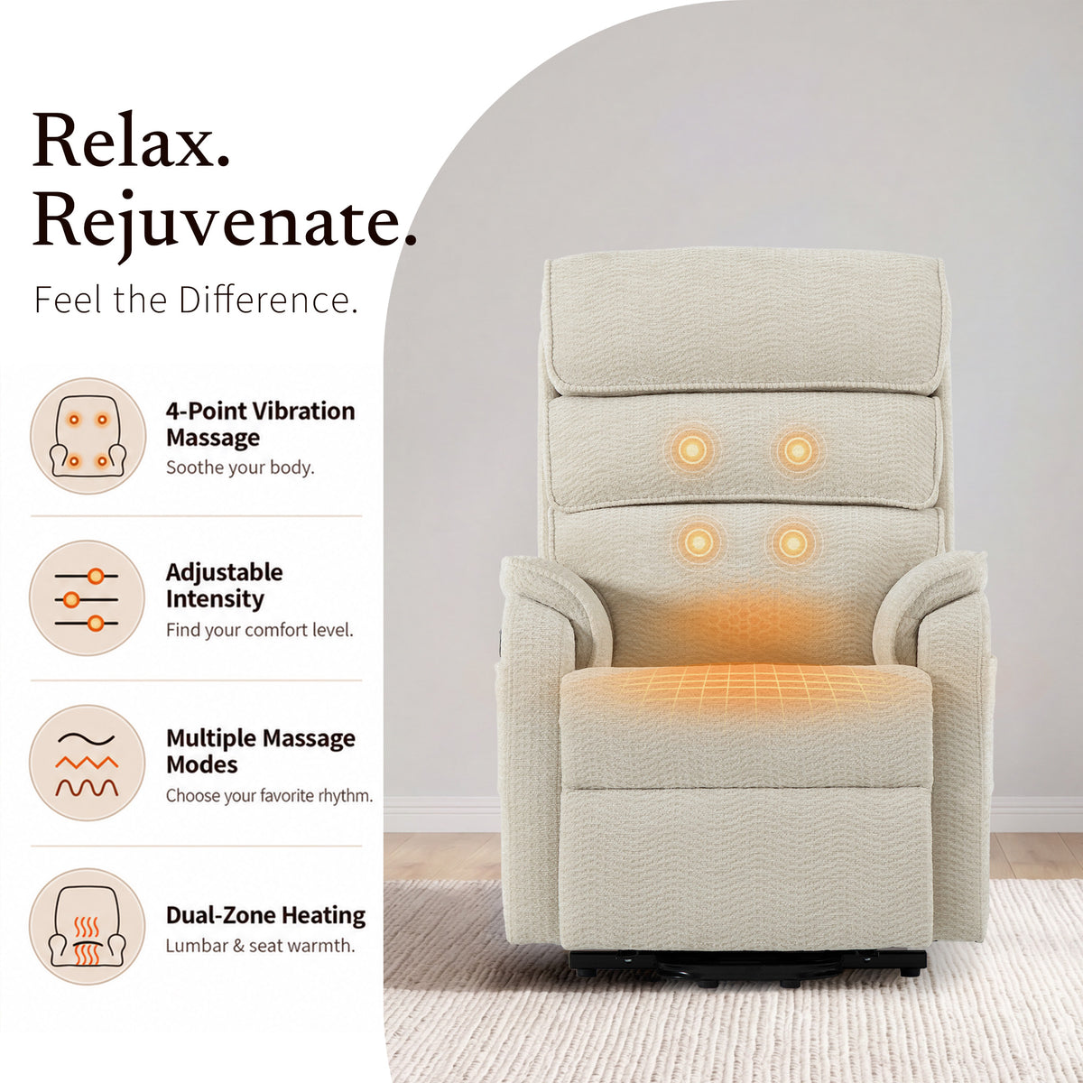 9188S Pro Small Power Lift Recliner – 300 lb, Triple Motor, All-in-One Remote, Lay Flat, Heat & Massage