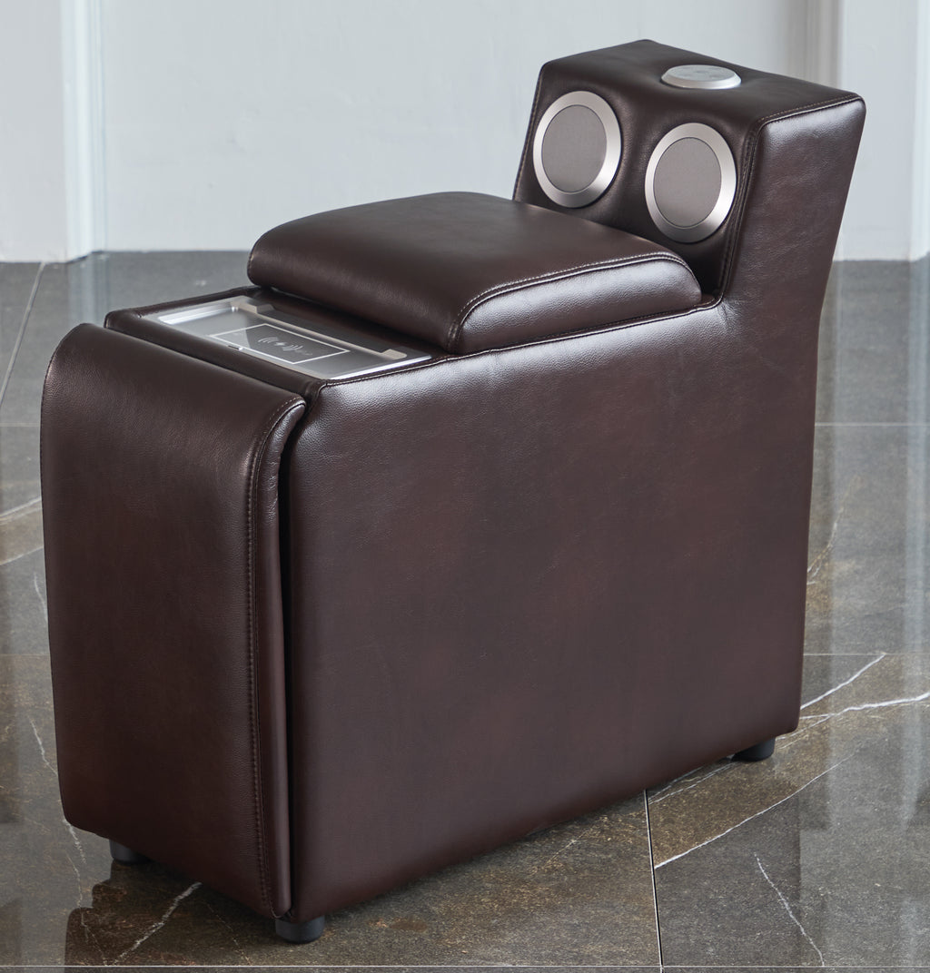 Recliner Console Table(Leather Brown/Chenille Brown/Chenille Gray)