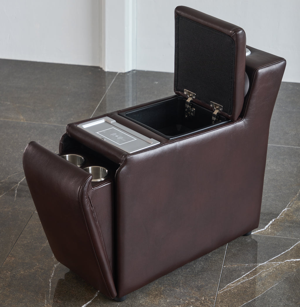 Recliner Console Table(Leather Brown/Chenille Brown/Chenille Gray)