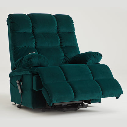 9205 Big Man Recliner - 400 LB Wide Seat Full Lay Flat Infinite Potsitions(Velvet Fabric Dark Green)