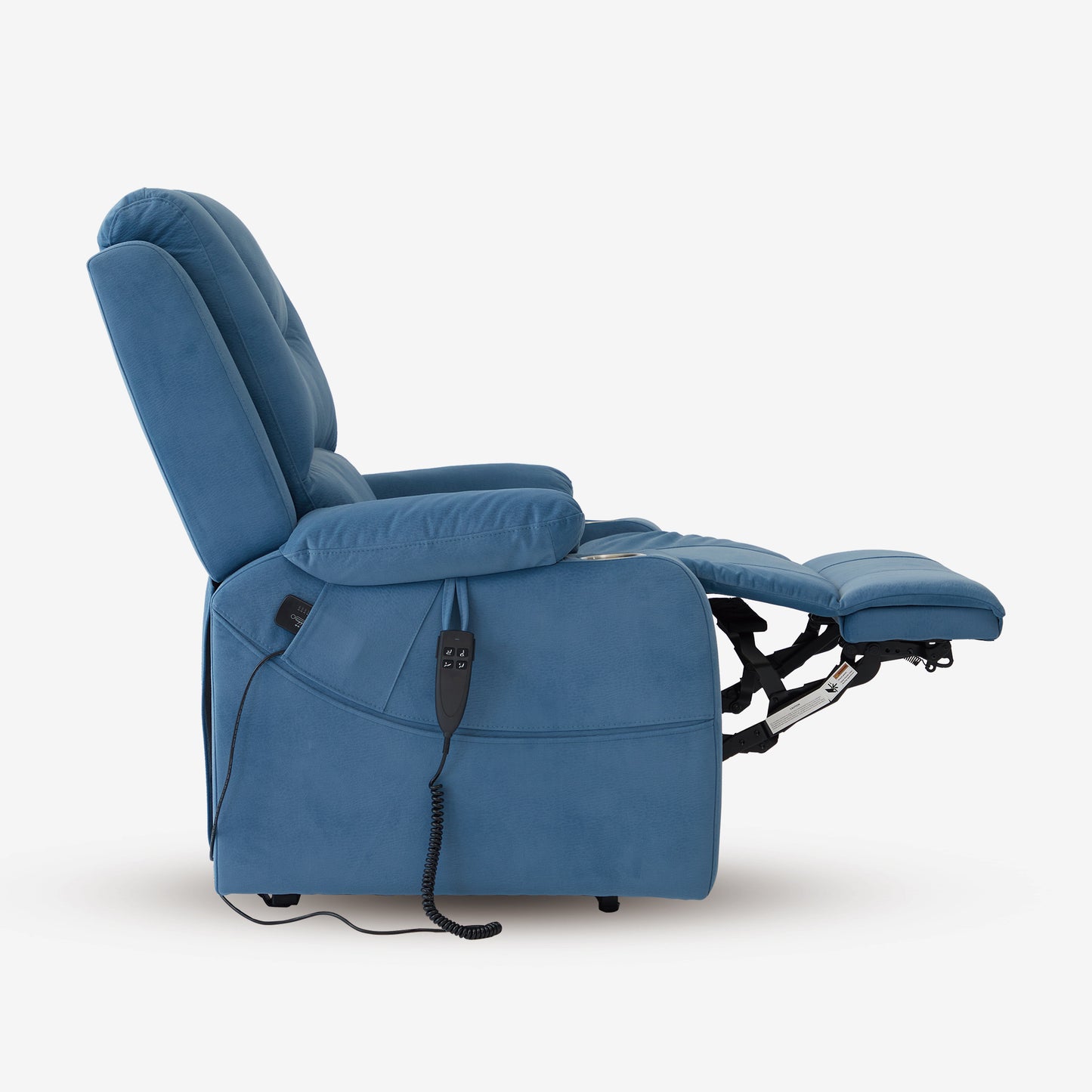 Blue Power Lift Recliner - Full Lay Flat Cup Holder Heating & Massage