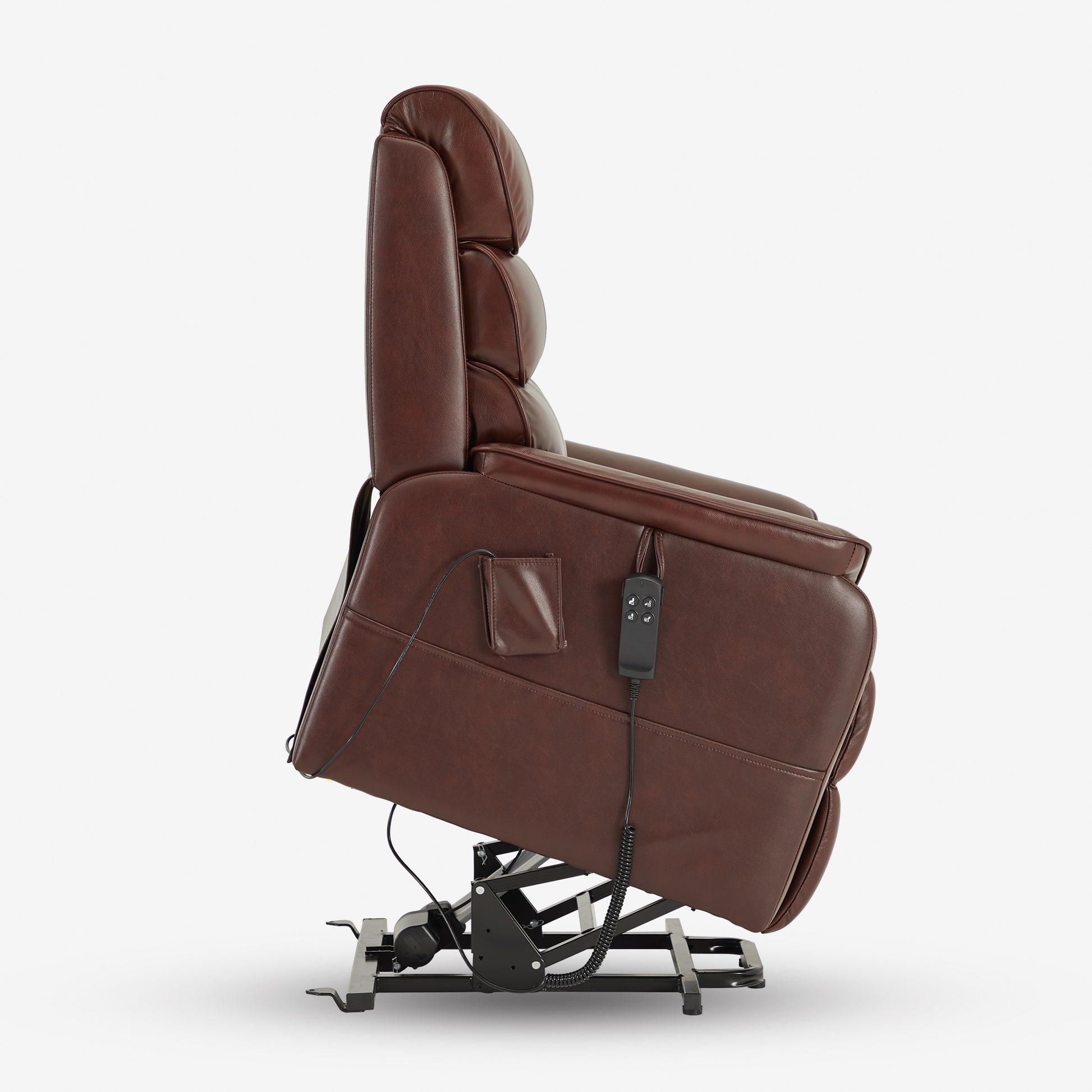 Brown Real Leather Recliner With Full Lay Flat Heating & Massage