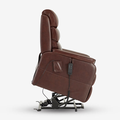 Brown Real Leather Recliner With Full Lay Flat Heating & Massage