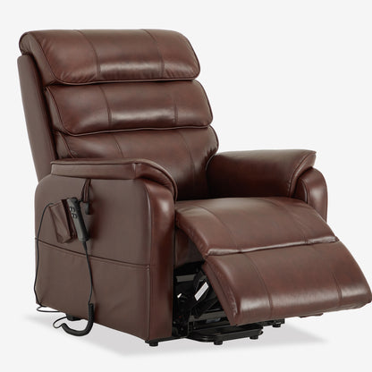 Brown Real Leather Recliner With Full Lay Flat Heating & Massage