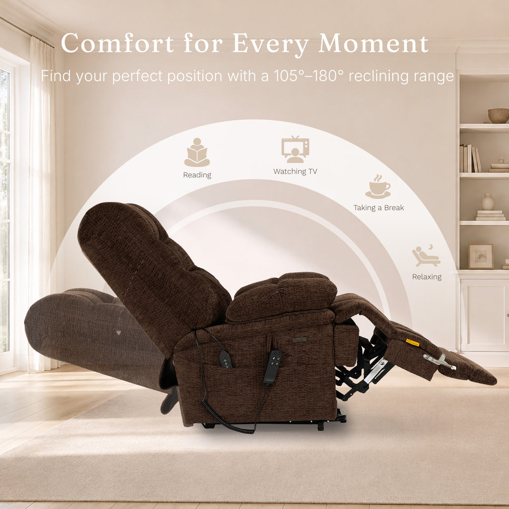9205L Big & Tall Power Lift Recliner – Extended Footrest, Dual Motor, Heat & Massage, 400 lbs