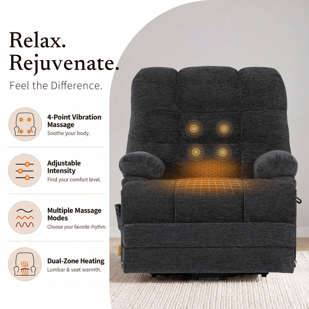 9205L Big & Tall Power Lift Recliner – Extended Footrest, Dual Motor, Heat & Massage, 400 lbs