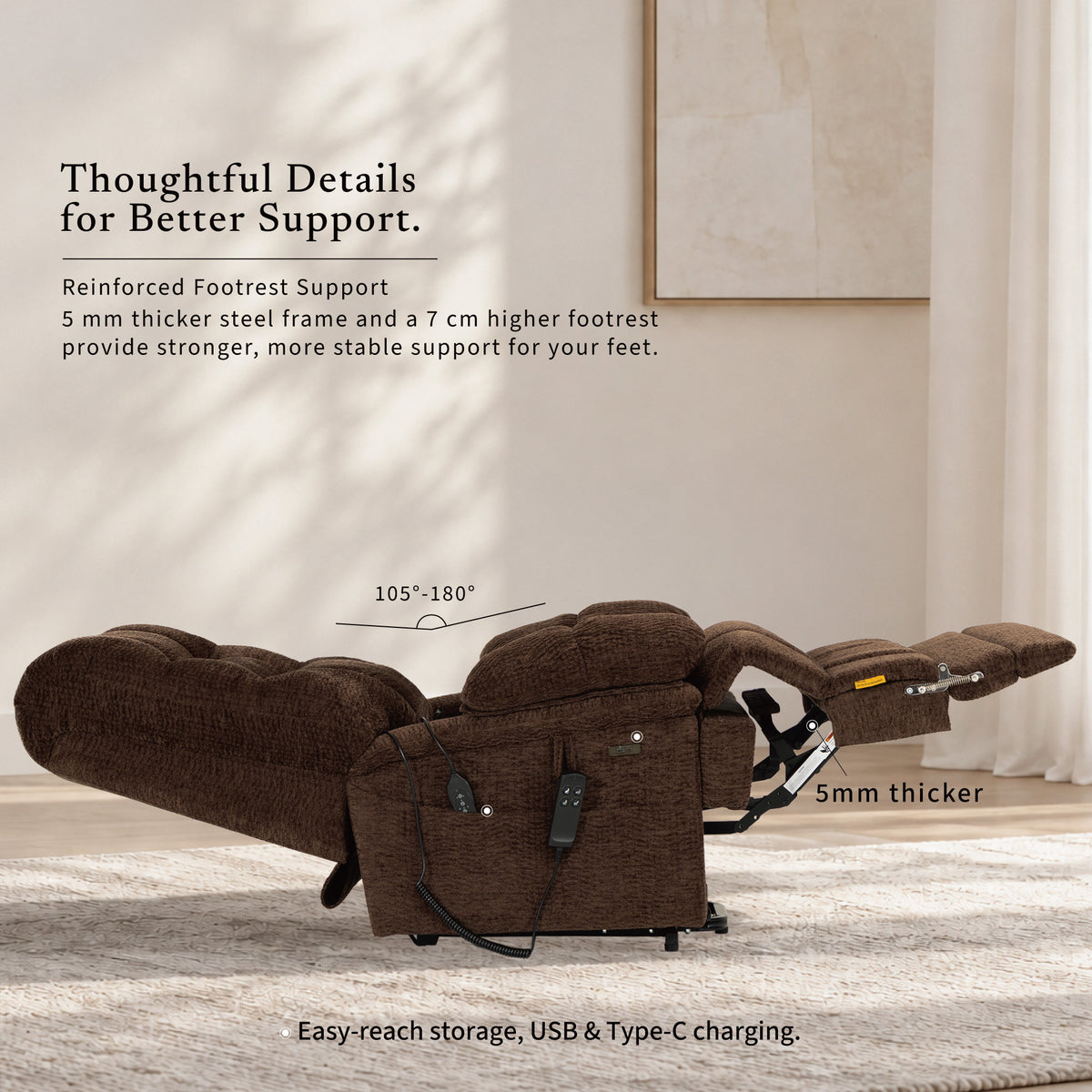 9205L Big & Tall Power Lift Recliner – Extended Footrest, Dual Motor, Heat & Massage, 400 lbs