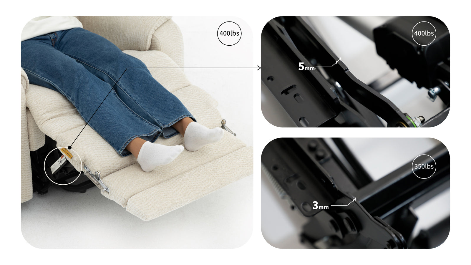 Irene House 9188ET extended footrest measured at 43.9 inches from seat back to footrest end, addressing dangling feet for taller users