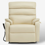Irene House 9188E cream white breathable leather wide power lift recliner shown upright from the front
