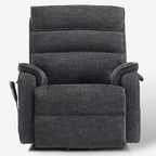 Irene House 9188E dark gray chenille wide power lift recliner shown upright from the front
