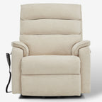 Irene House 9188E beige chenille wide power lift recliner shown upright from the front