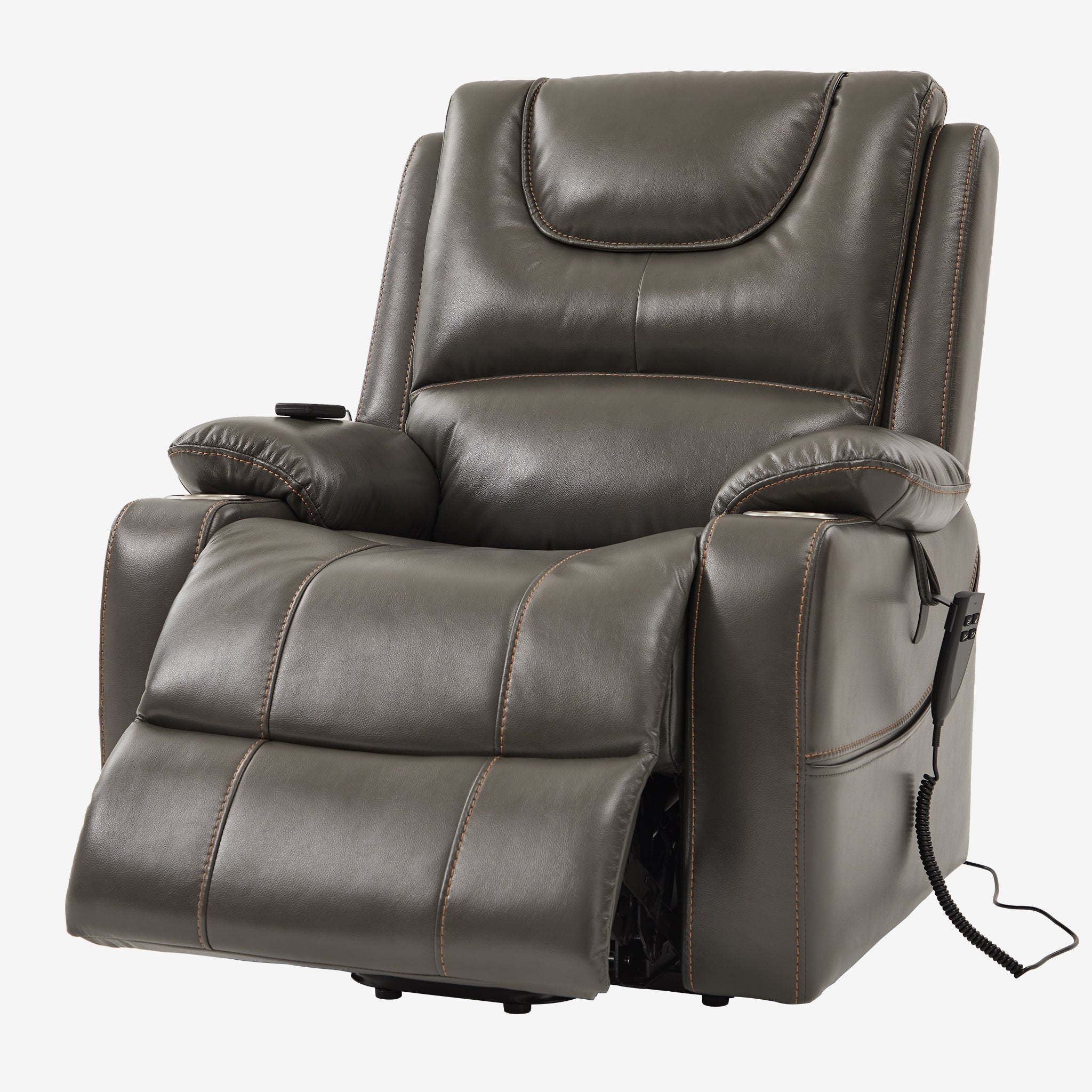 9196 Power Lift Lay Flat Recliner With Heat Massage And Cup Holder(Large,  Faux Leather Gray)