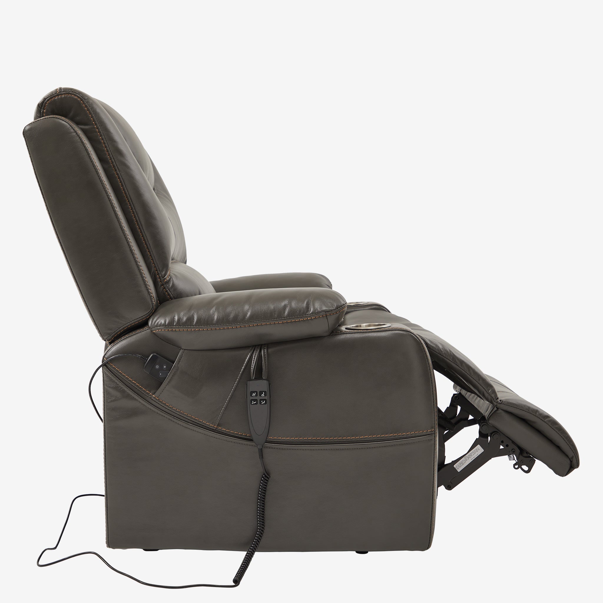 9196 Power Lift Lay Flat Recliner With Heat Massage And Cup Holder(Large,  Faux Leather Gray)