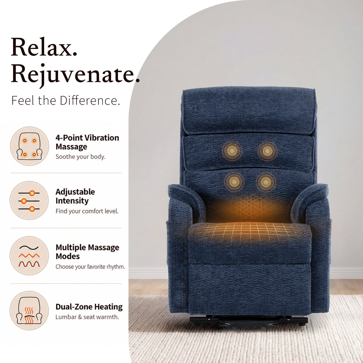 9188S Pro Small Power Lift Recliner – 300 lb, Triple Motor, All-in-One Remote, Lay Flat, Heat & Massage