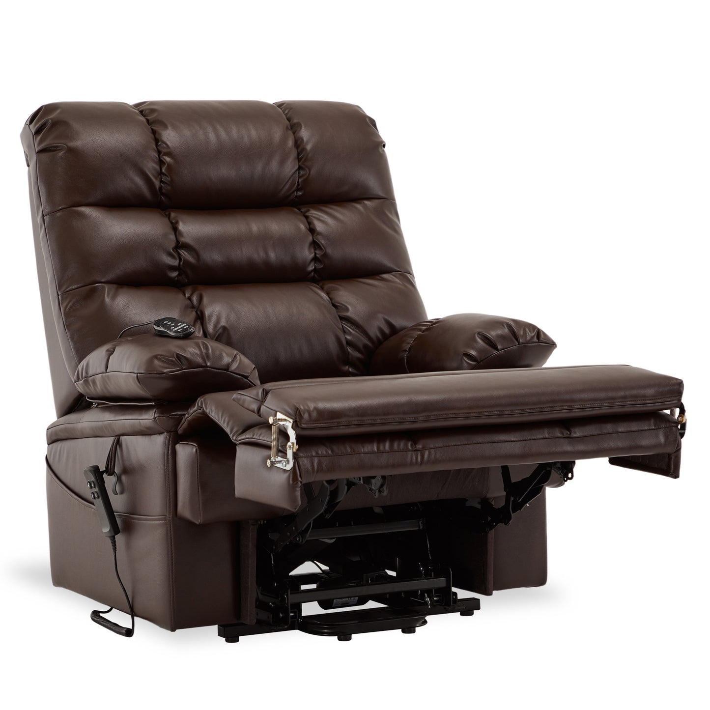 9205L Big & Tall Lift Recliner & Chair - 400 LB Wide Seat Full Lay Flat Infinite Potsitions(Faux Leather Brown)