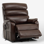 Irene House 9188E brown breathable leather recliner partly reclined with the footrest raised, seen at a three-quarter angle