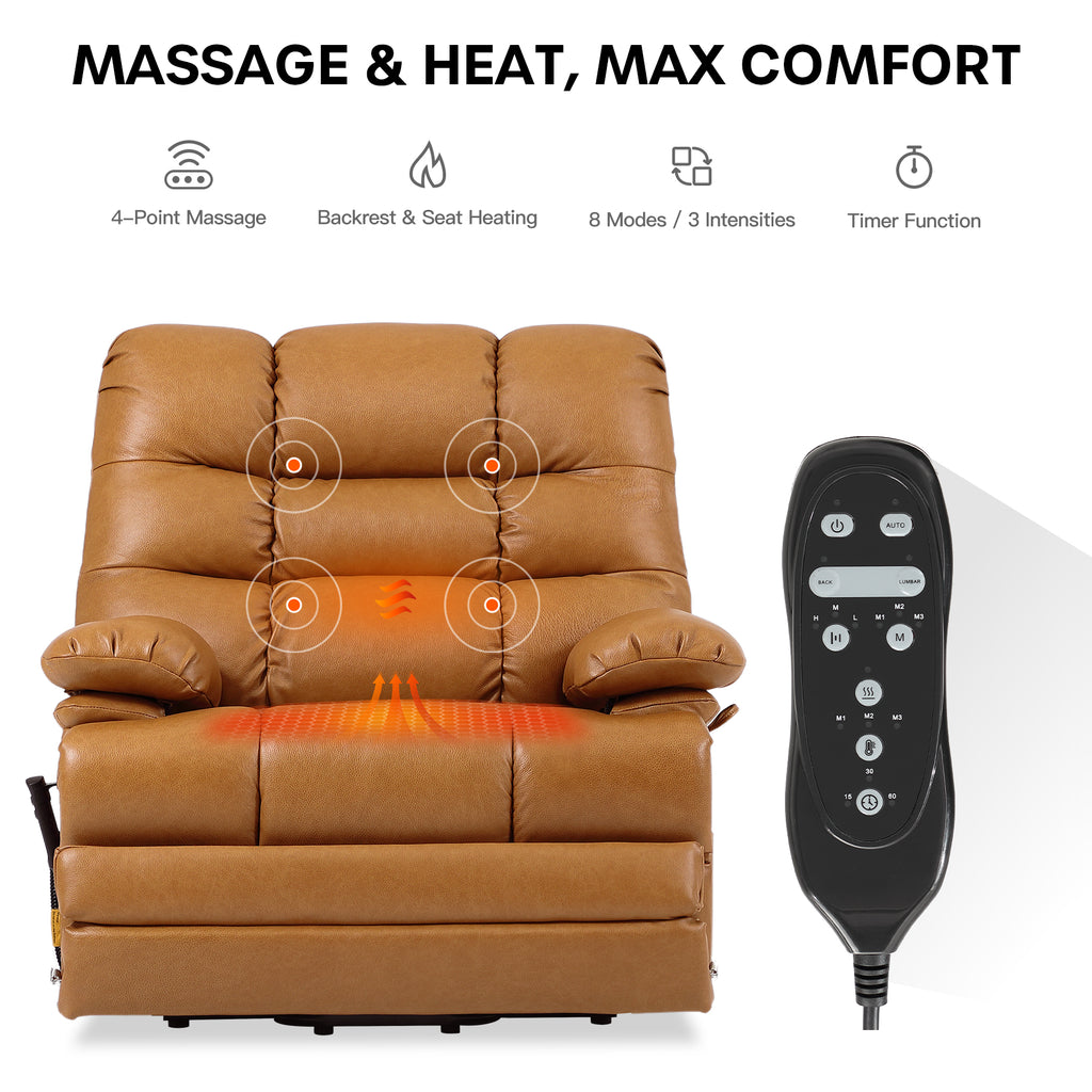 Lift Chair 500 Lb Capacity - Triple Motor, Extra Wide, Heat & Massage