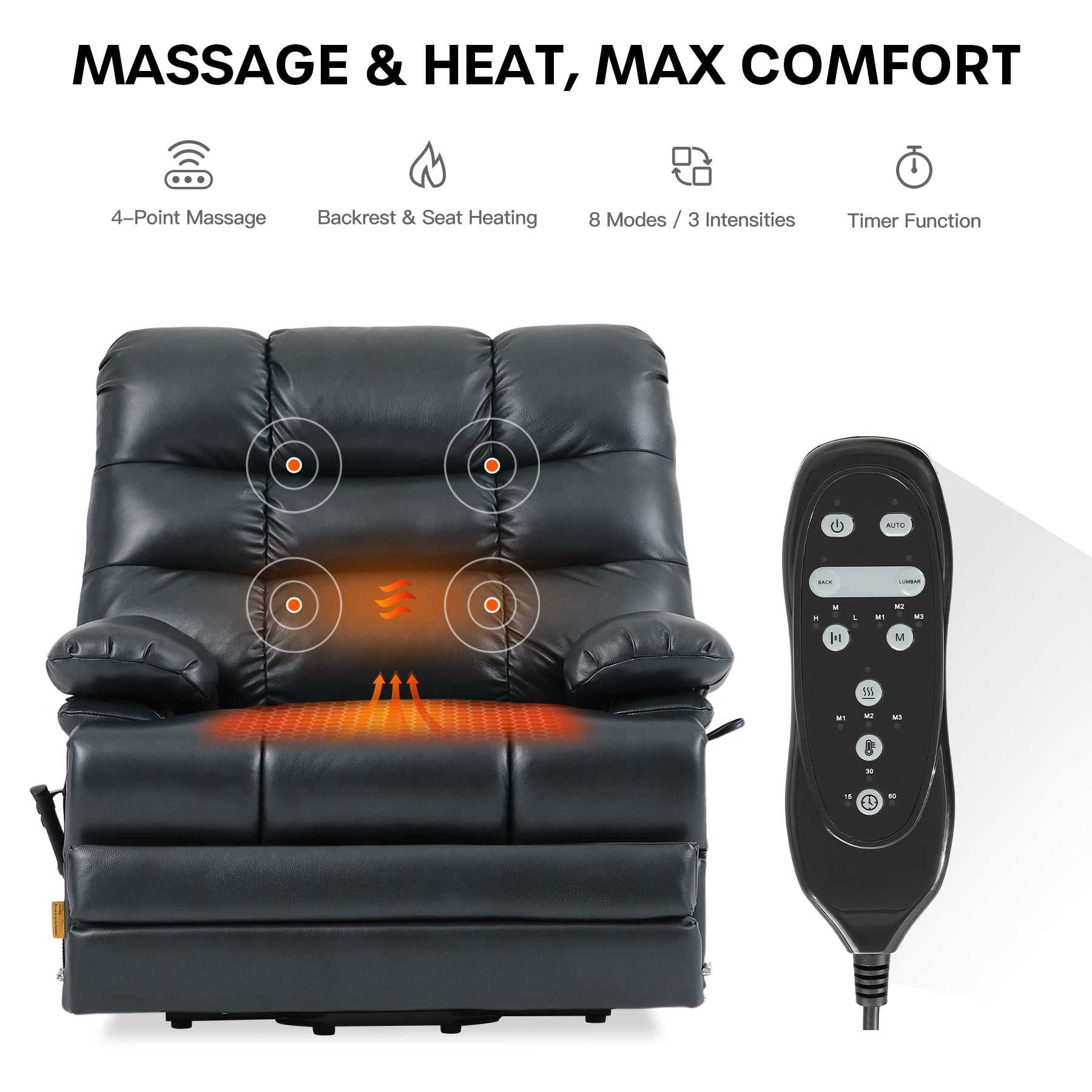 Power Lift Recliner 500 Lb Capacity - Triple Motor, Heat & Massage