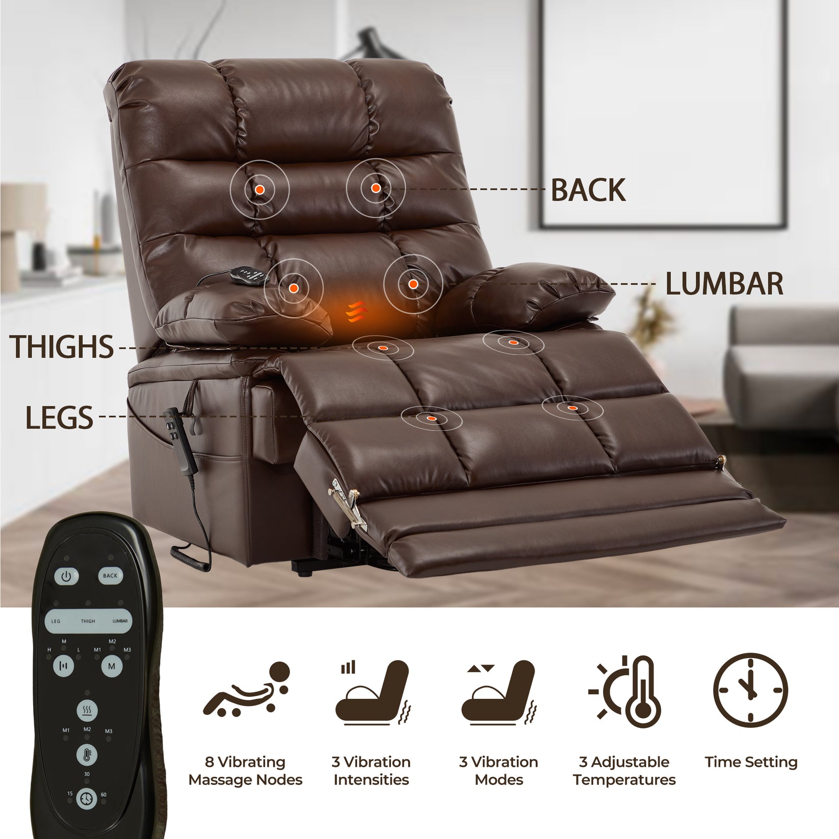 Big And Tall Recliners With 400lb Weight Capacity and Heating Massage