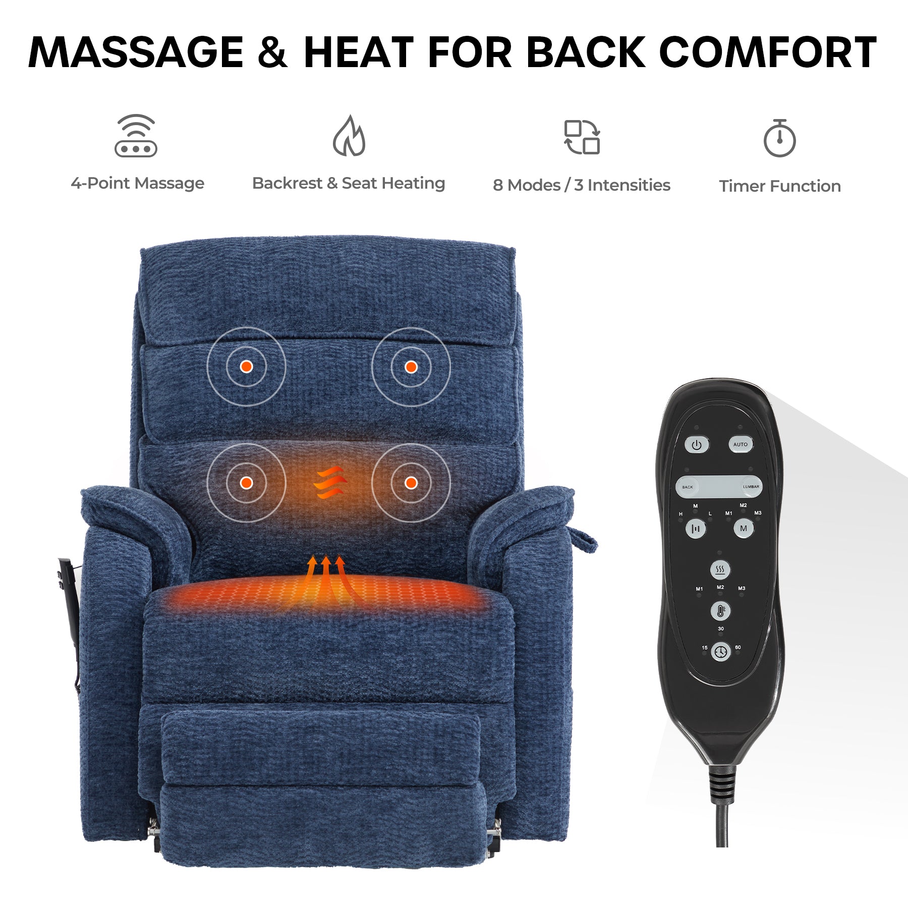 Recliner Lift Chair for Tall People with Massage & Heat, Dual Motor