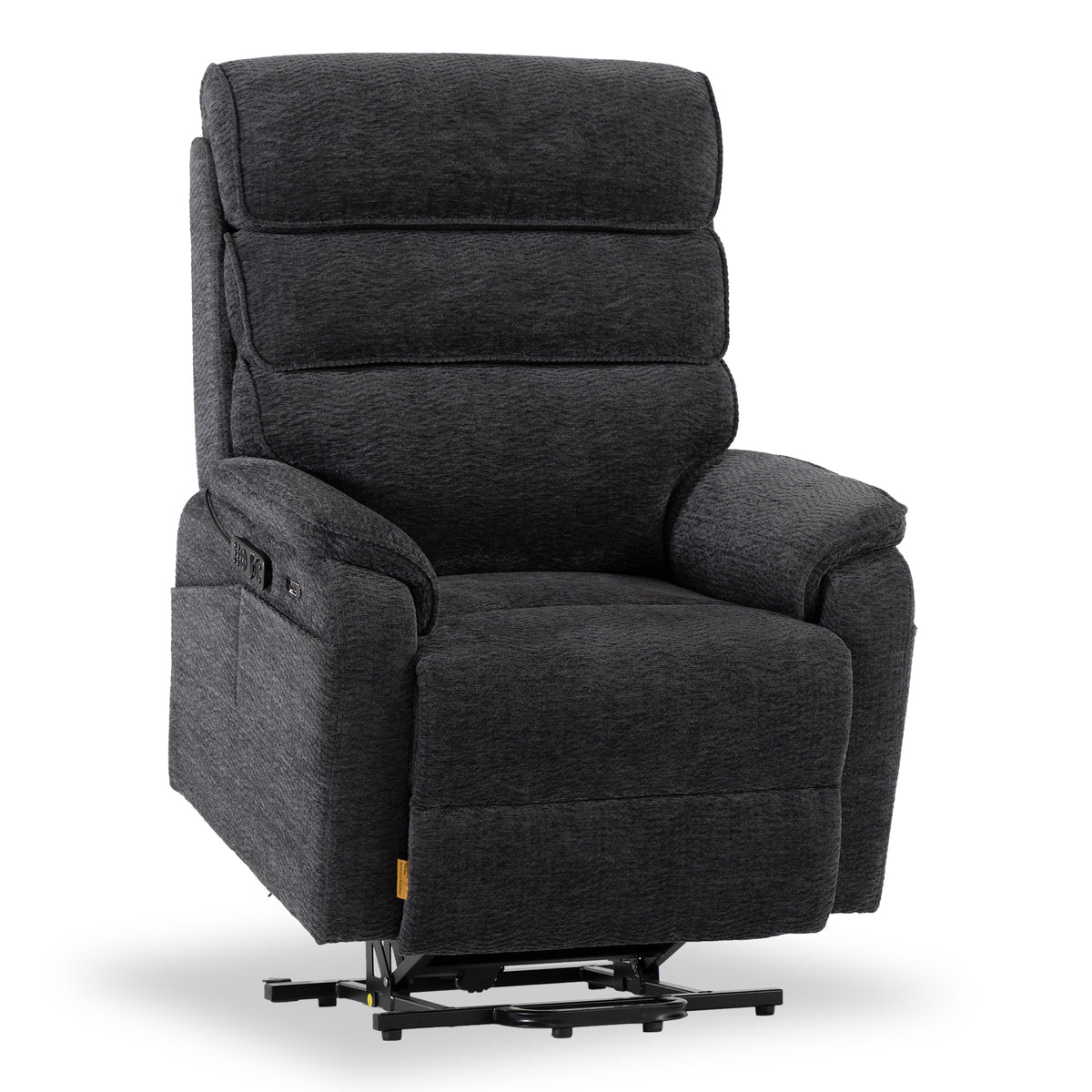 Irene House 9188E Pro oversized power lift recliner in dark gray chenille, raised in the lift position that helps you stand up