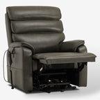Irene House 9188E gray breathable leather lift chair tilted forward in the lift position with the footrest still extended