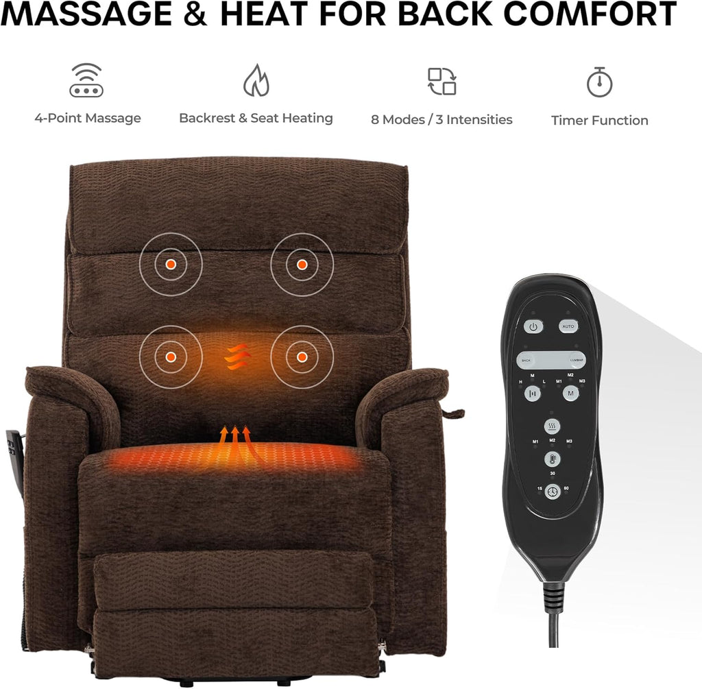 Power Recliner For Big And Tall-Extended Footrest, 400lb, Heat & Massage