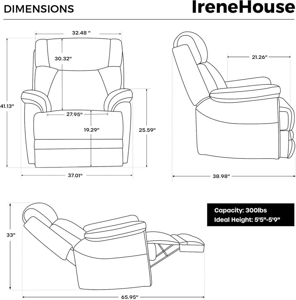 9221 Swivel Recliner Chair – 270° Rotation, Rocking, Top-Grain Leather, Ultra-Quiet Motor