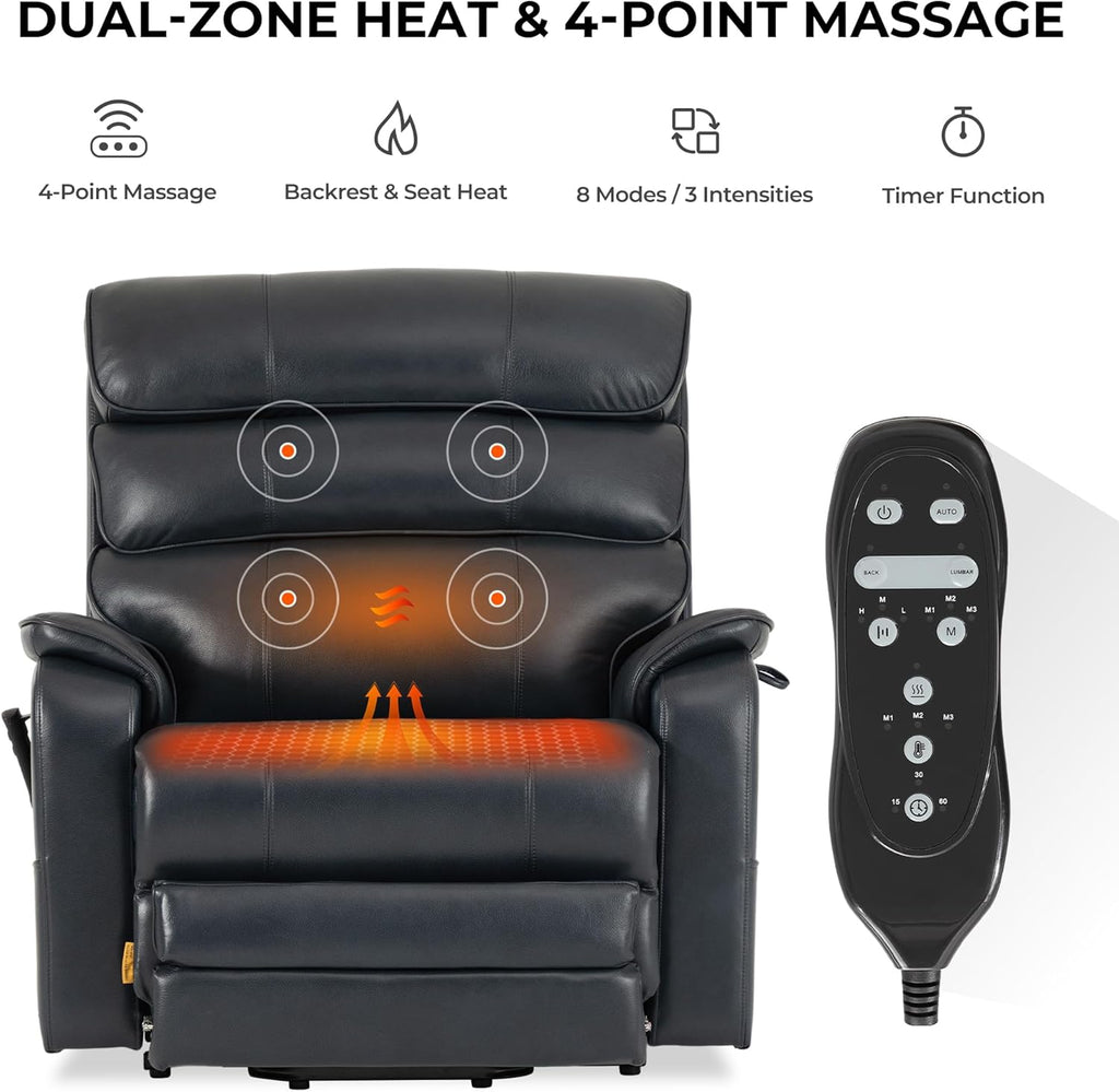 Extra Wide Heavy Duty Lift Chair Heat Massage - 500 lbs, Triple Motor