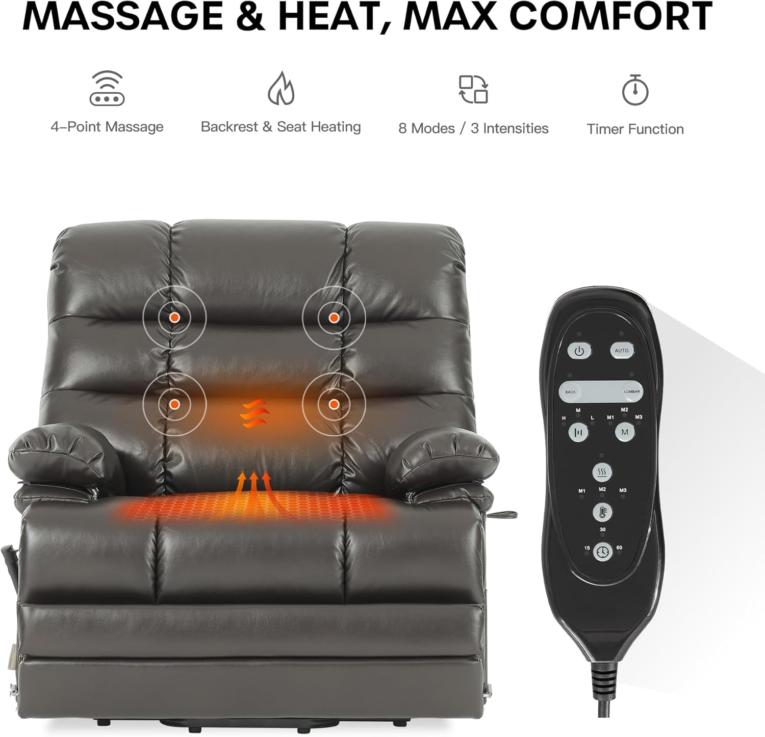 500 LB Capacity Lift Chair - Triple Motor, Extra Wide, Heat & Massage