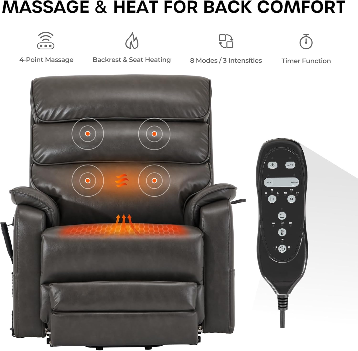 Tall Man Lift Recliner With Extended Footrest, 400 lb, Heat & Massage