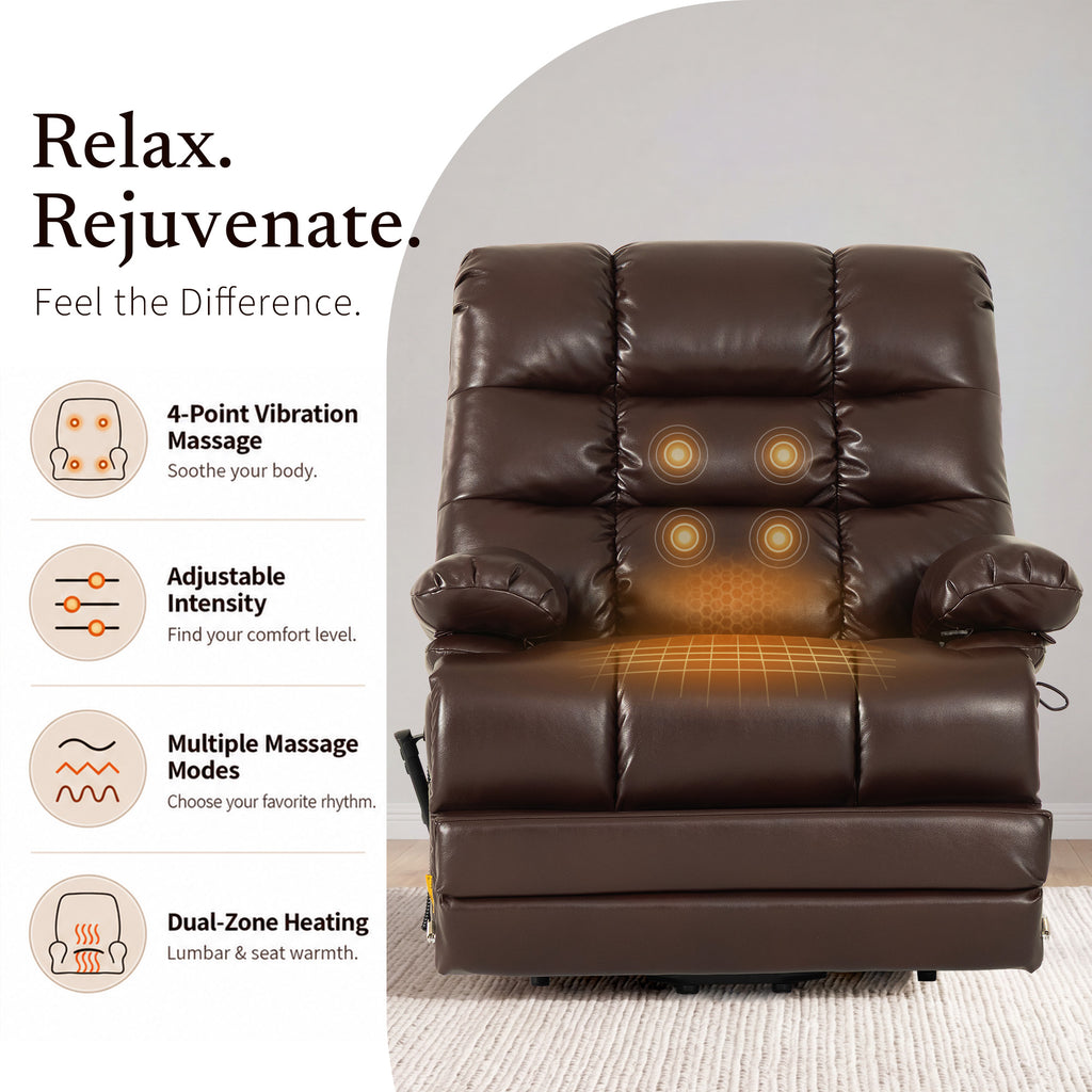 9205L Big & Tall Power Lift Recliner – Extended Footrest, Dual Motor, Heat & Massage, 400 lbs