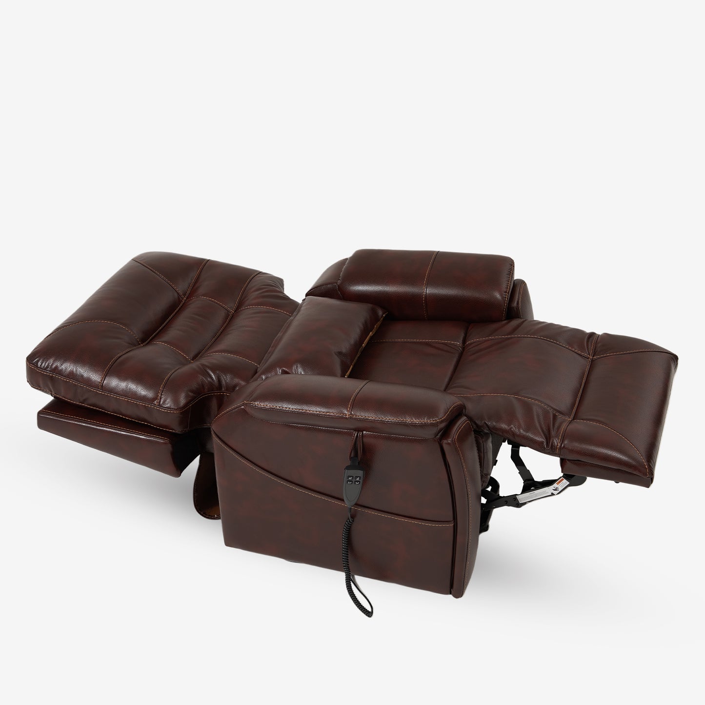 9206 Power Lift Lay Flat Recliner With Pull-Out Cup Holder(Large, Faux Leather Red Brown)