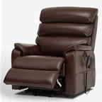 Irene House 9188E brown breathable leather recliner reclined with the footrest out, seen from the front left