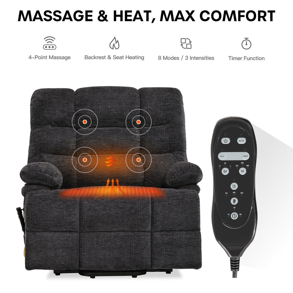 9205 EW500 Extra-Wide Big Man Power Lift Recliner - Triple Motor, 500 LBS, Heat & Massage