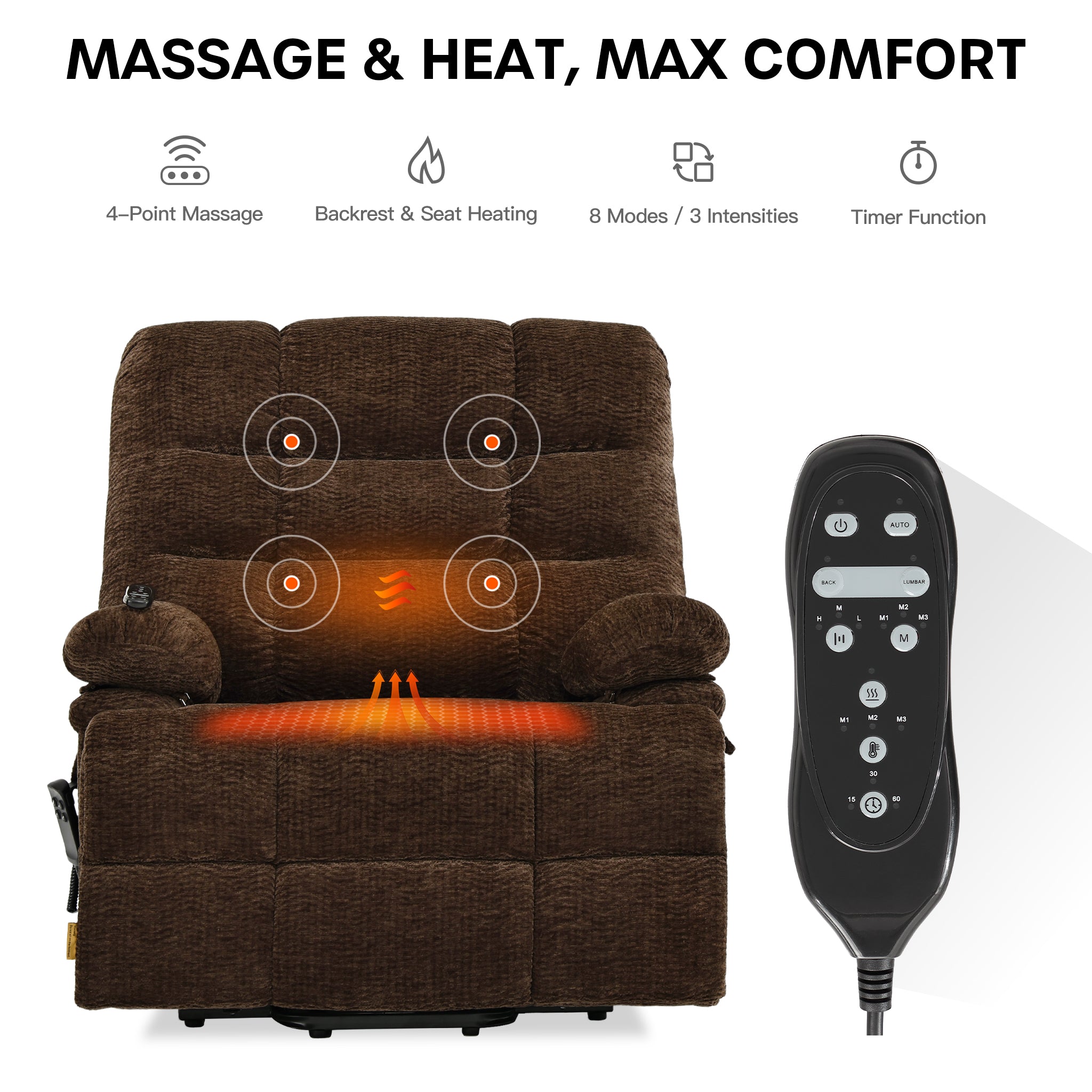 9205 EW500 Extra-Wide Big Man Power Lift Recliner - Triple Motor, 500 LBS, Heat & Massage