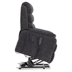 Side profile of the Irene House 9188E dark gray chenille lift chair tilted fully forward in the standing-assist position