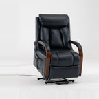 Irene House 9185 dark blue power lift recliner tilted forward in the lift position, seat raised toward standing