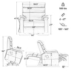 Irene House 9188 EWT500 dimensions chart: 500 lb weight capacity, fits users 6 foot to 6 foot 7, reclines from 105 to 165 degrees