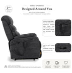 Irene House 9188 dark gray chenille power lift recliner, 2nd generation upgrade with four higher side pockets and USB-A and USB-C charging ports