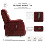 Irene House 9188 red chenille power lift recliner, 2nd generation upgrade with four higher side pockets and USB-A and USB-C charging ports