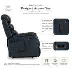 Irene House 9188 dark blue top grain leather power lift recliner, 2nd generation upgrade with four higher side pockets and USB-A and USB-C charging ports