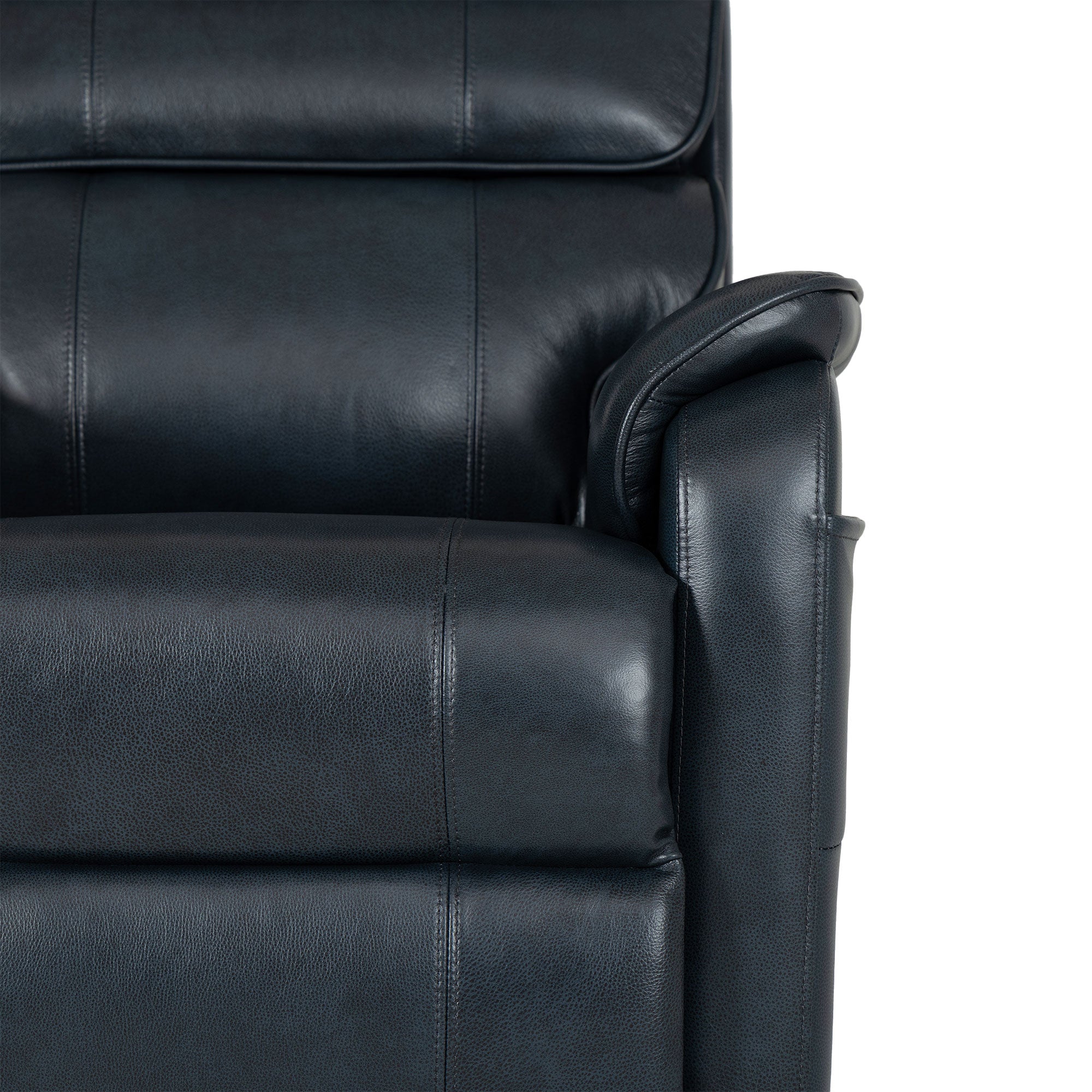 Irene House 9188 Pro Medium triple-motor power lift recliner in dark blue top-grain leather, upholstery detail