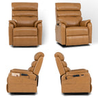 Irene House 9188 Pro Medium triple-motor power lift recliner in yellow-brown top-grain leather, four-angle view
